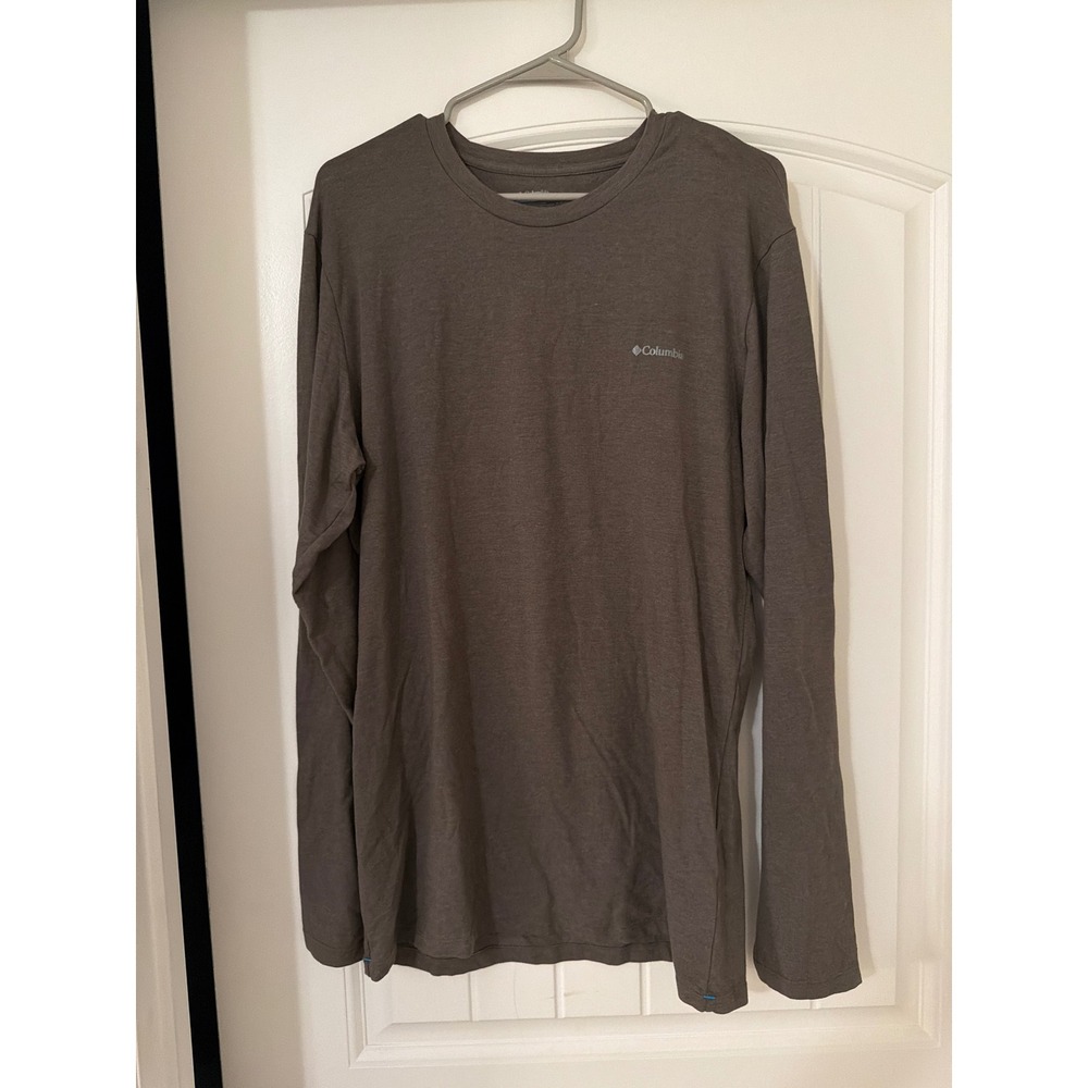 Columbia Mens Long Sleeve Crew Neck T-Shirt Brown Heathered Active Top Large